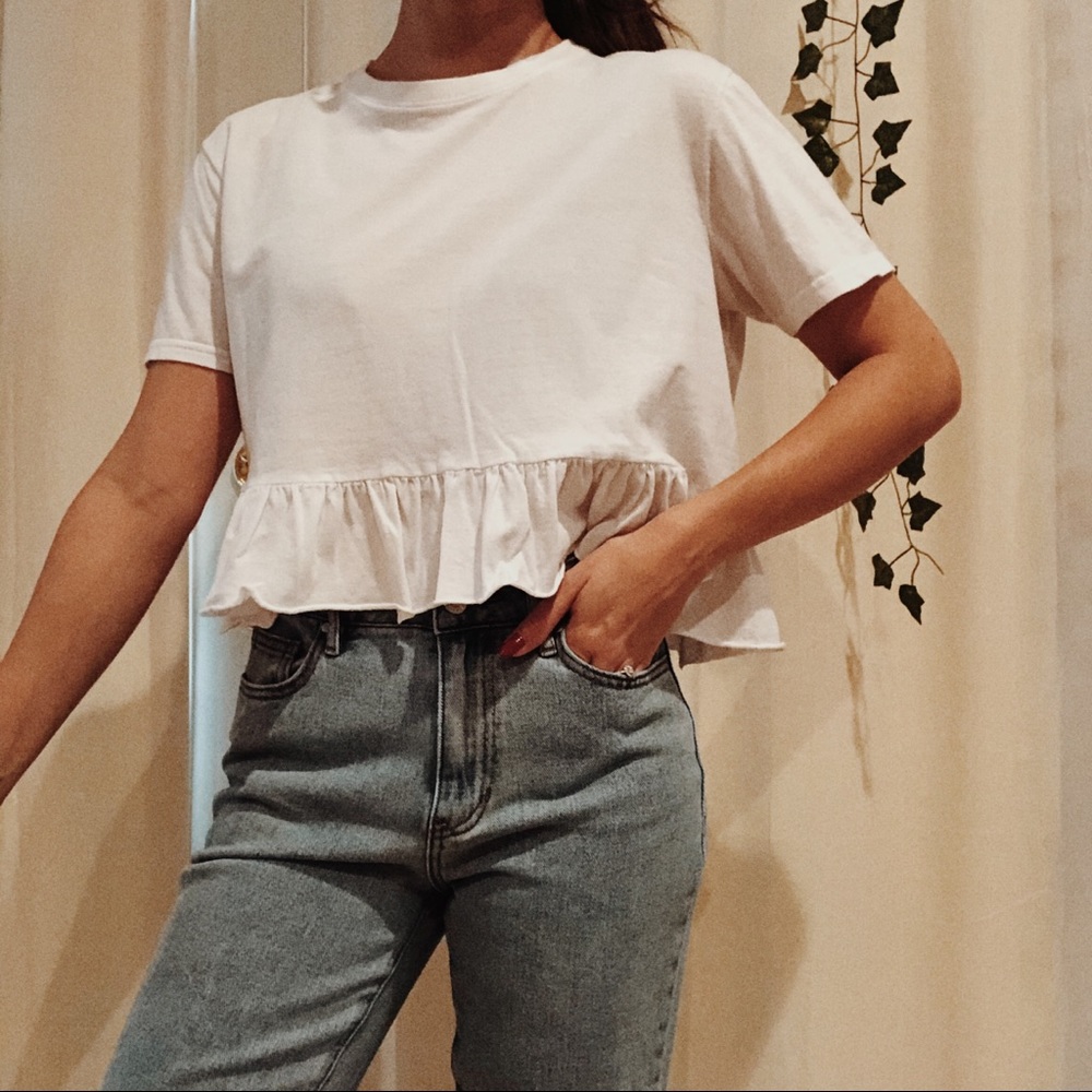 Flowy White Peplum Crop Top